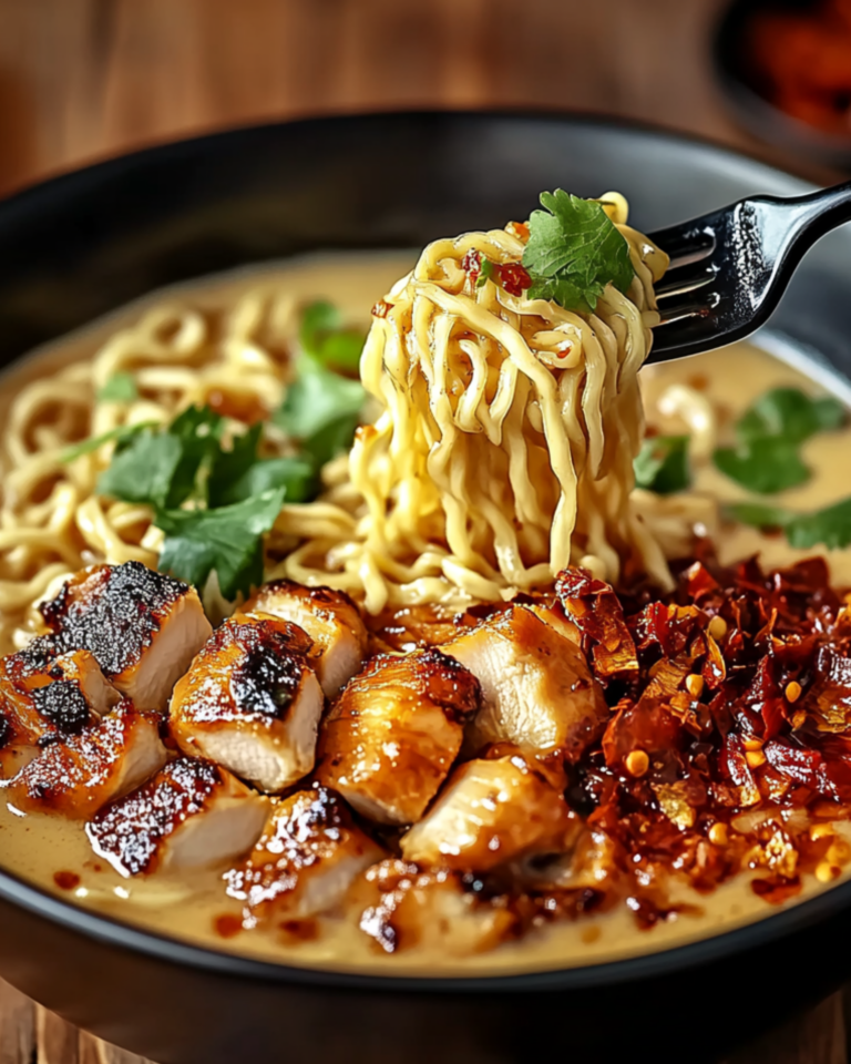 Fiery Chicken Ramen with Creamy Garlic Sauce