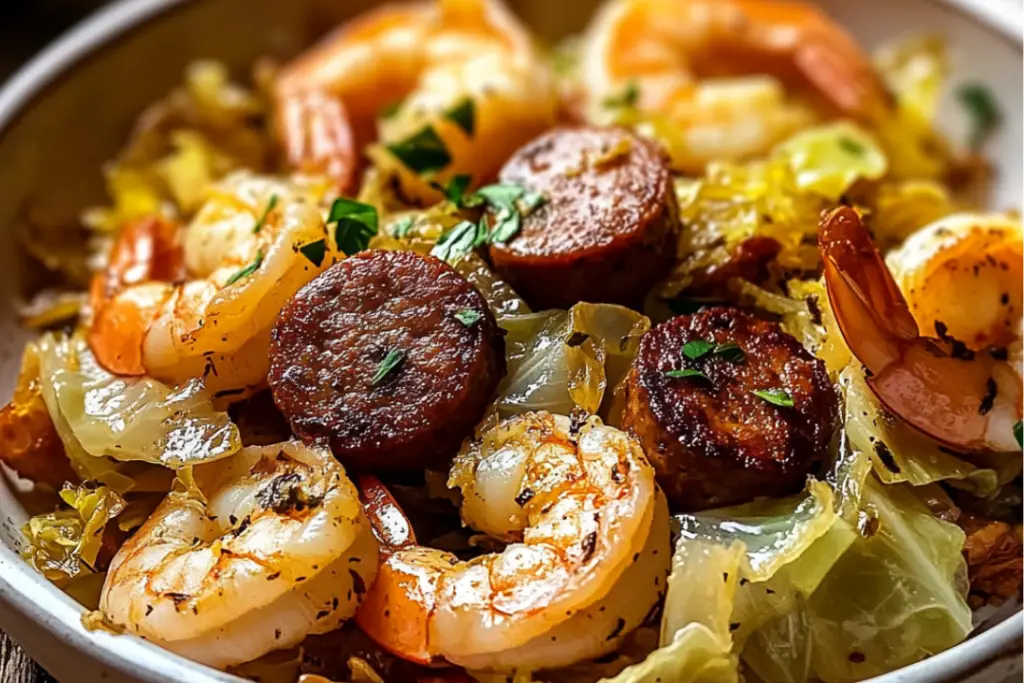 Delicious Smoky Fried Cabbage with Shrimp & Sausage