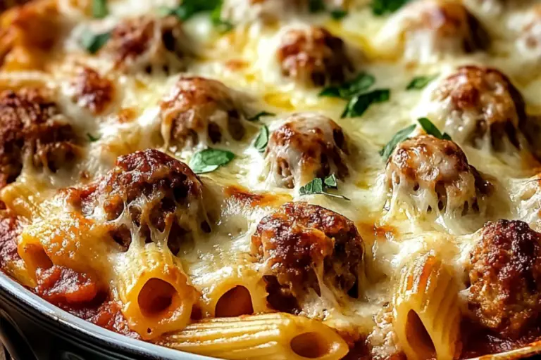 Cheesy Meatball Pasta Bake