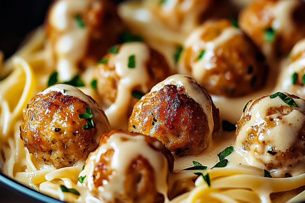 Garlic Butter Chicken Balls with Creamy Parmesan Pasta