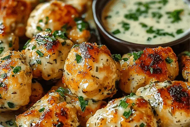 Garlic Butter Parmesan Chicken Bites with Creamy Herb Sauce: A Bite-Sized Burst of Flavor