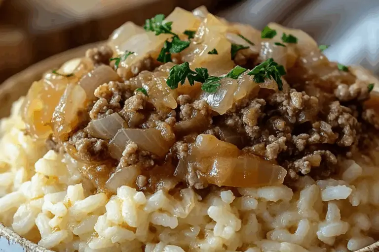 French Onion Ground Beef and Rice Casserole
