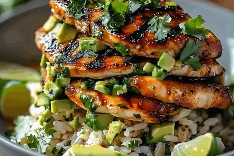 Zesty Honey-Lime Chicken Avocado Rice Towers