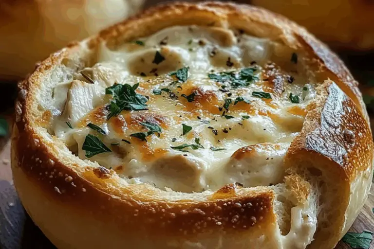 Creamy Chicken Alfredo Garlic Bread Bowls