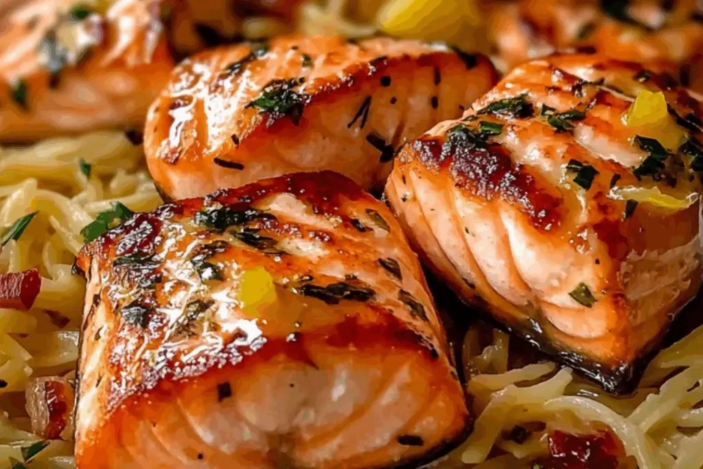 Salmon Bites with Lemon Butter Orzo