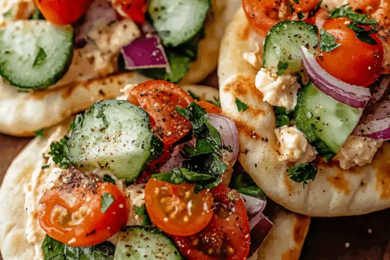 Greek Salad Naan Bites with Hummus