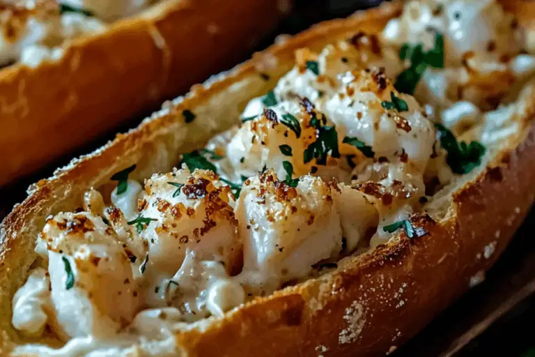 Crab Alfredo-Stuffed Garlic Bread Boats