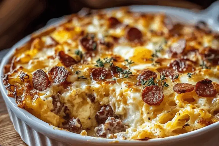 Sausage, Egg, and Cream Cheese Hashbrown Casserole