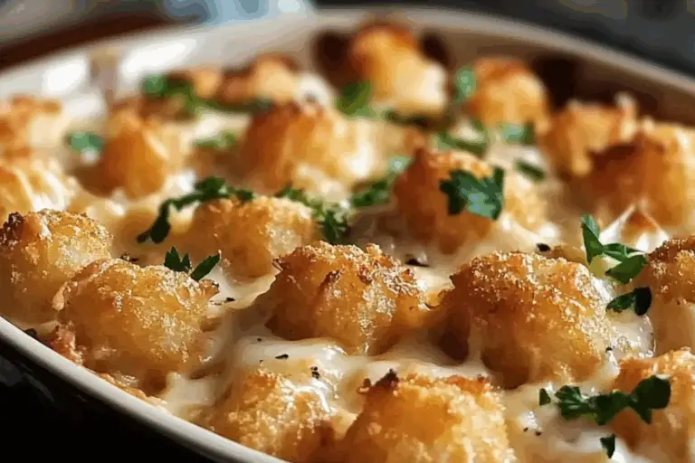 Chicken Alfredo Tater Tot Casserole