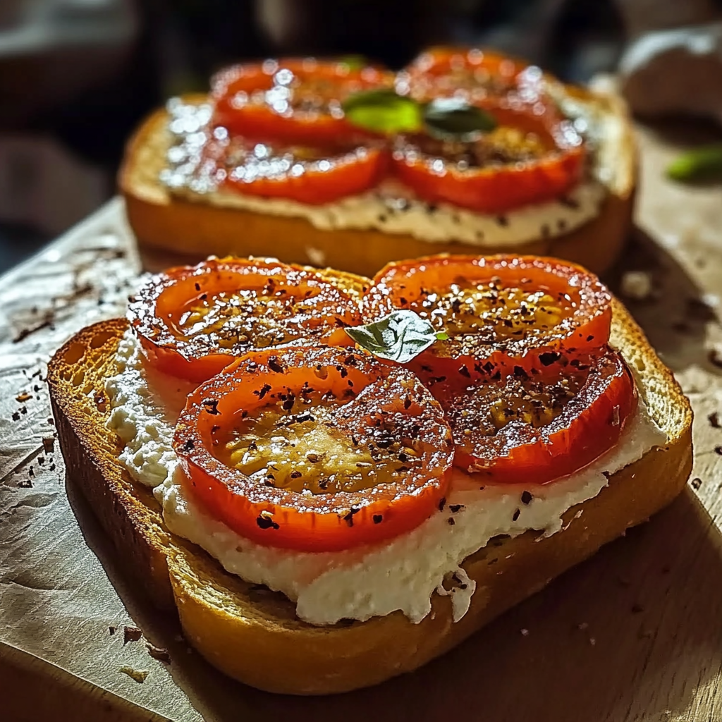 Whipped Ricotta Tomato Toast on Golden Sourdough