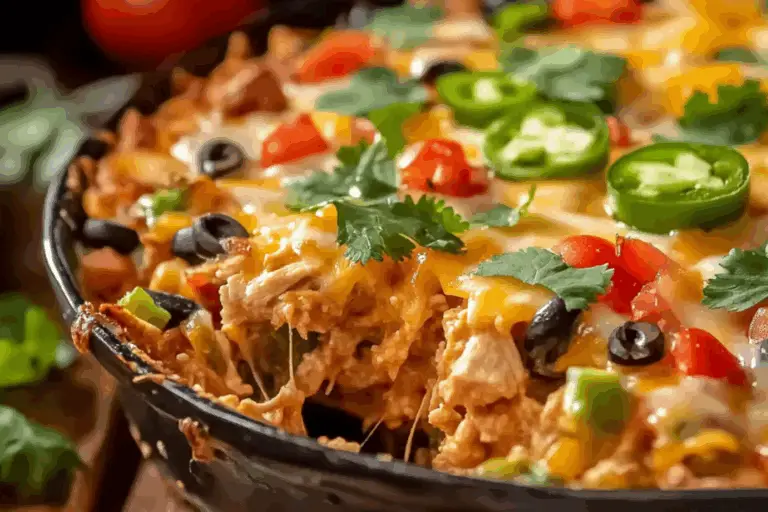 Zesty Layered Fiesta Bake (Chicken Taco Casserole)