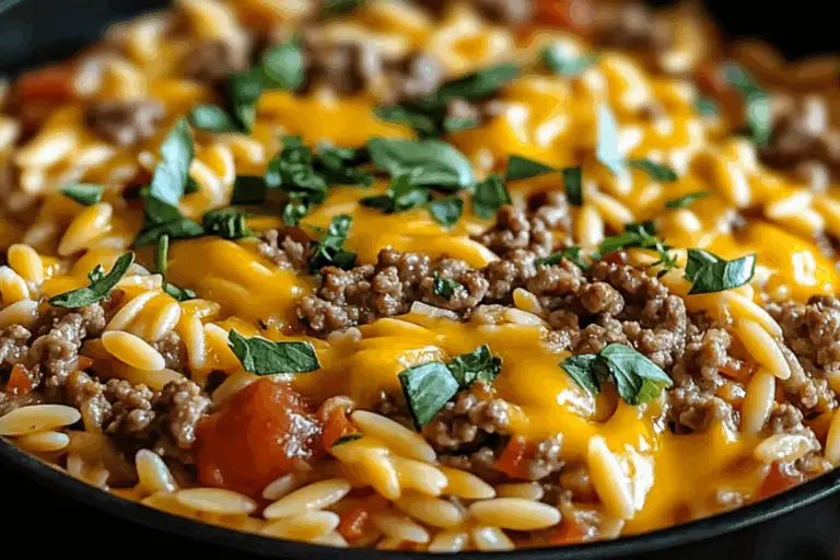 One-Pot Cheeseburger Orzo Skillet