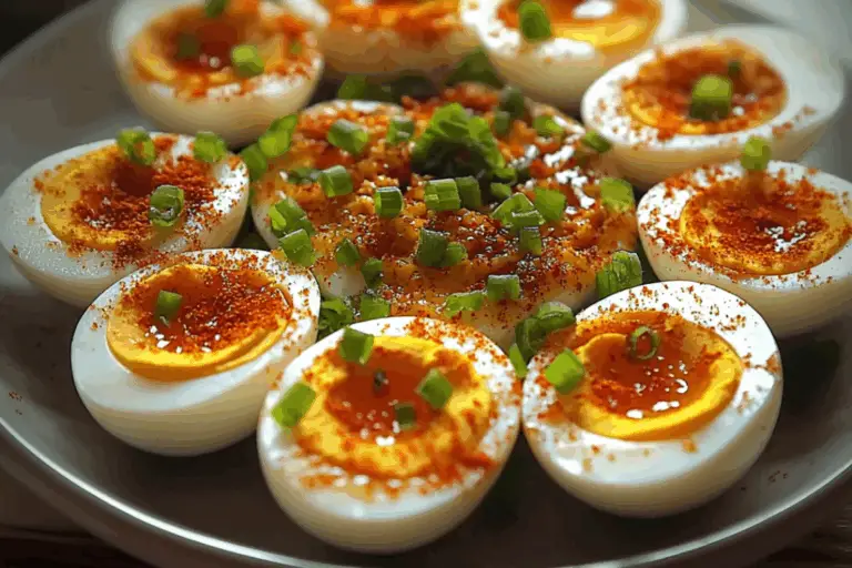 Spicy Chili Garlic Deviled Eggs