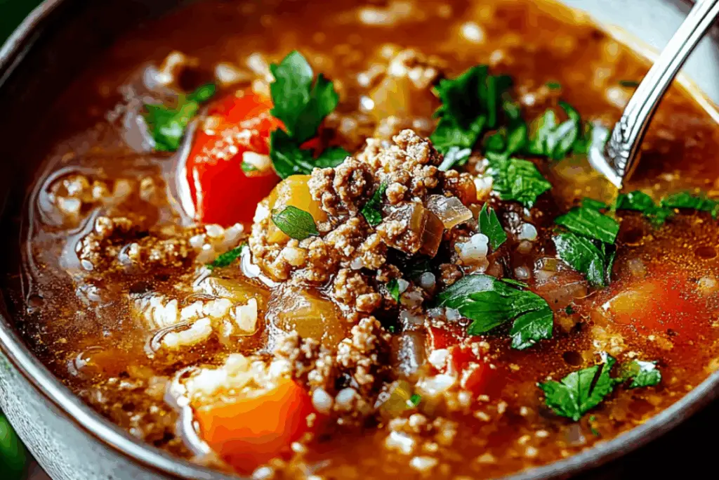 Cozy Pot of Comfort: Ground Beef & Pepper Rice Soup