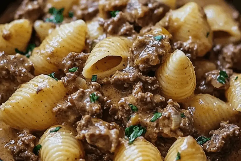 One-Pot Creamy Beef and Shells