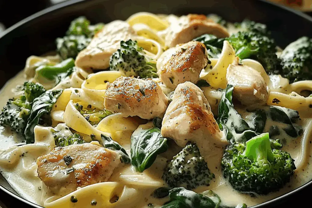Creamy Chicken and Spinach Pasta with Broccoli