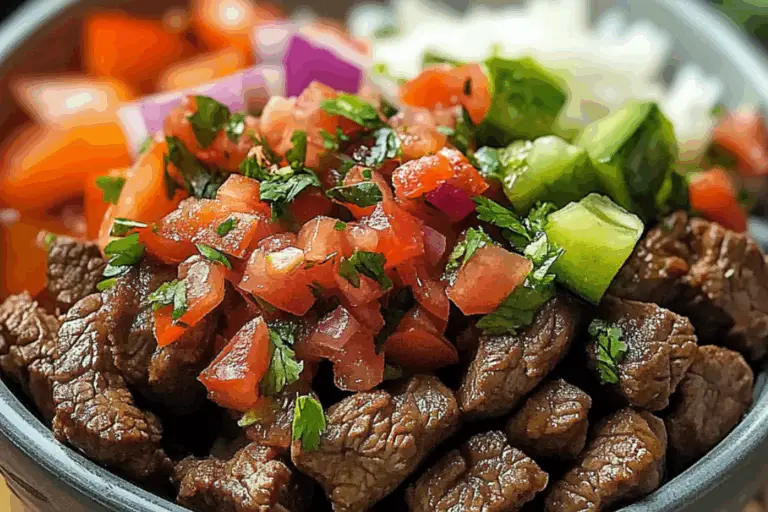 Beef Bowl with Veggies and Pico de Gallo