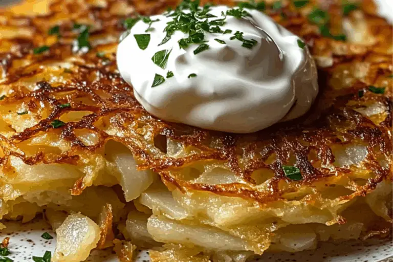 Potato-Parsnip Rosti with Caramelized Onion Sour Cream