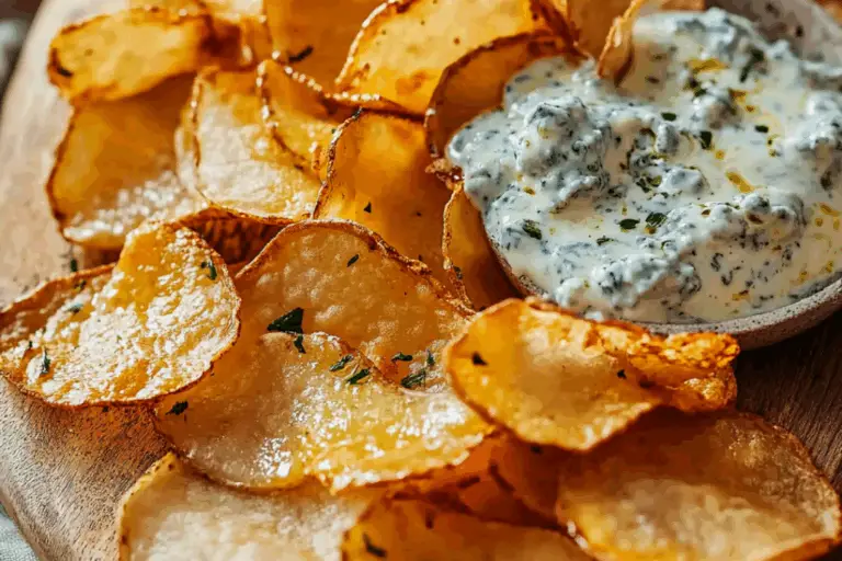 Homemade Potato Chips with Gorgonzola Cheese Sauce
