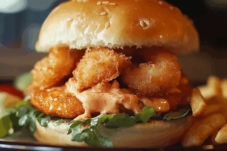 Crispy Fried Shrimp Burger with Homemade Sauce