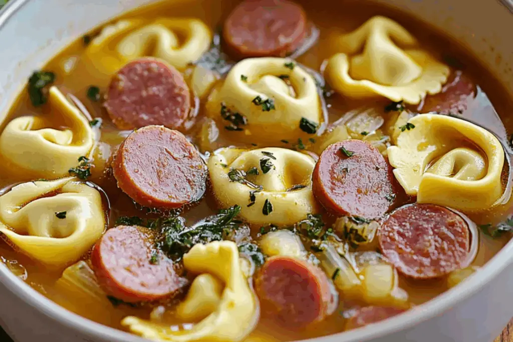 Cheese Tortellini Soup with Kielbasa