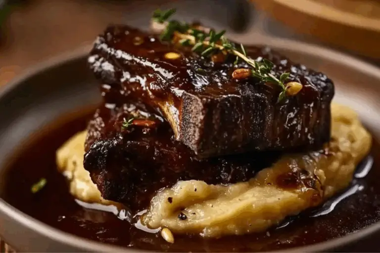 Braised Short Ribs with Red Wine & Garlic Mash