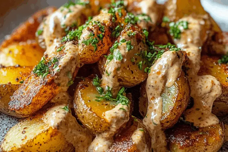Pecorino Garlic Potatoes over Harissa Mayo