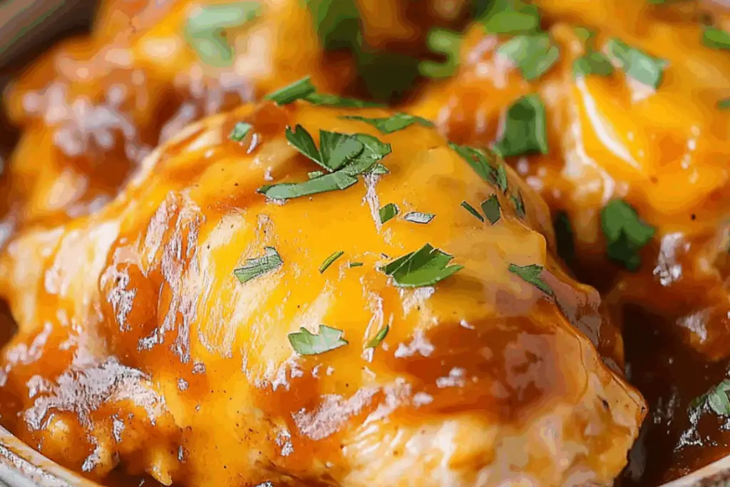 Crockpot Cheesy BBQ Monterey Chicken
