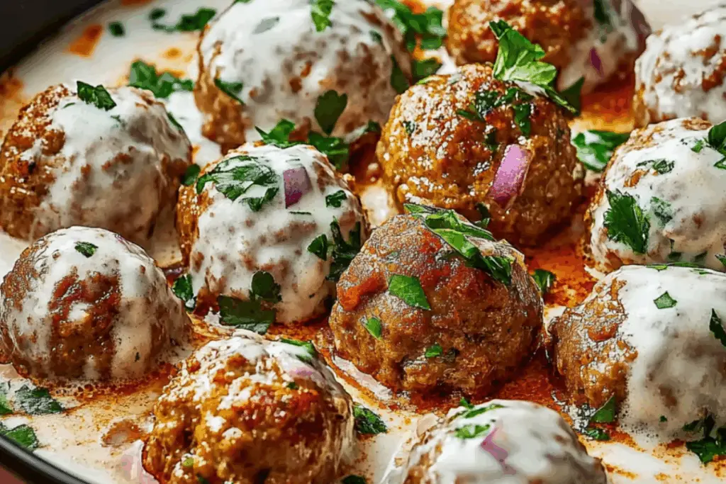 Sultan’s Delight: Turkish Meatballs in Creamy Garlic Yogurt