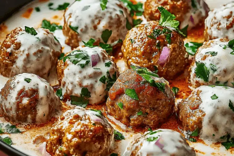 Sultan’s Delight: Turkish Meatballs in Creamy Garlic Yogurt