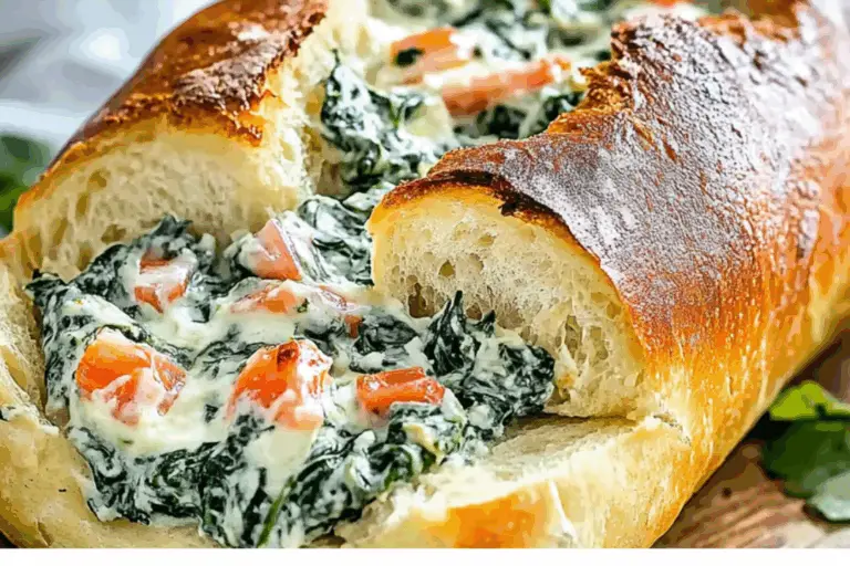 Cheesy Spinach Dip Baguette Boats