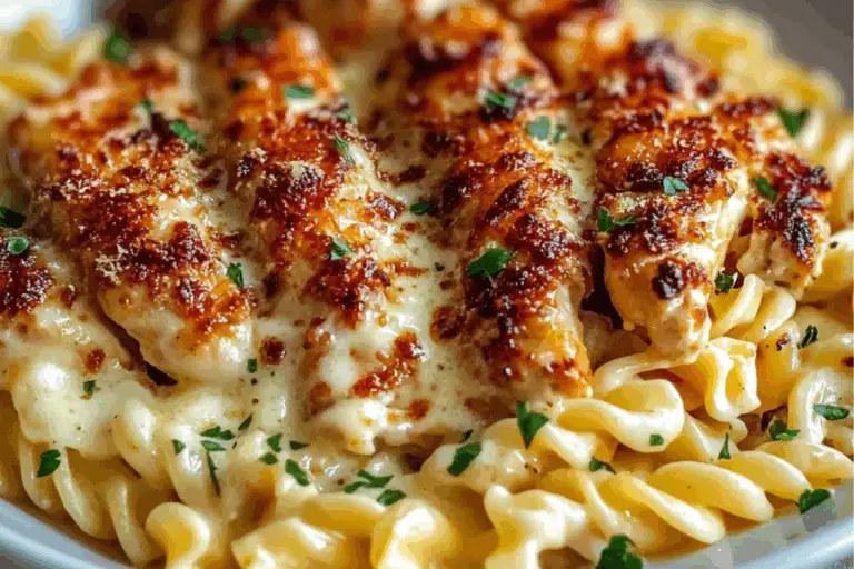 Creamy Garlic Parmesan Chicken with Cheesy Twisted Pasta