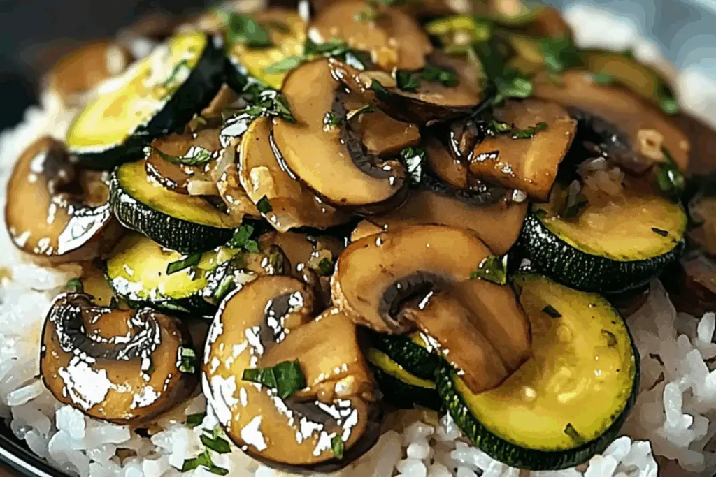 Stir-Fried Zucchini and Mushrooms with Rice