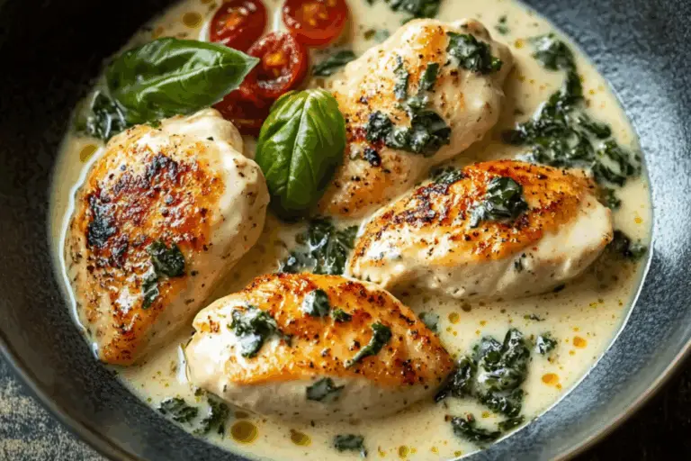 Mozzarella Chicken in Basil Cream Sauce