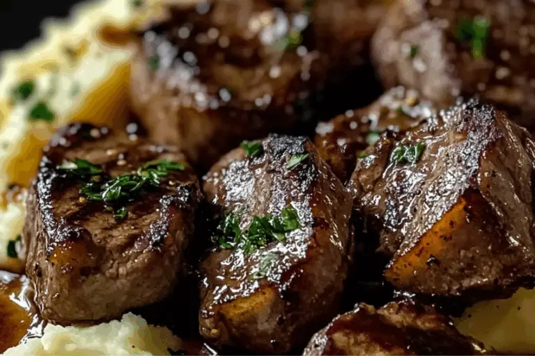 Garlic Butter Steak Bites with Creamy Mashed Potatoes