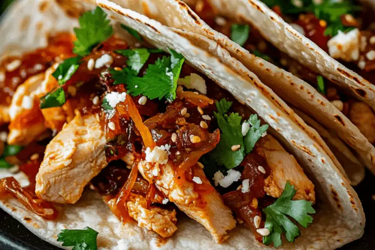 Fire-Kissed Korean Chicken Tacos with Caramelized Kimchi