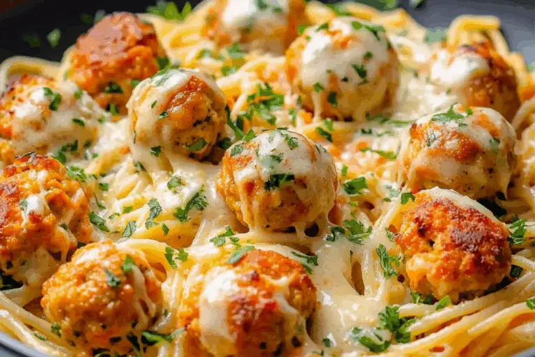 Holiday Seafood Spaghetti with Salmon Meatballs in Dreamy White Sauce