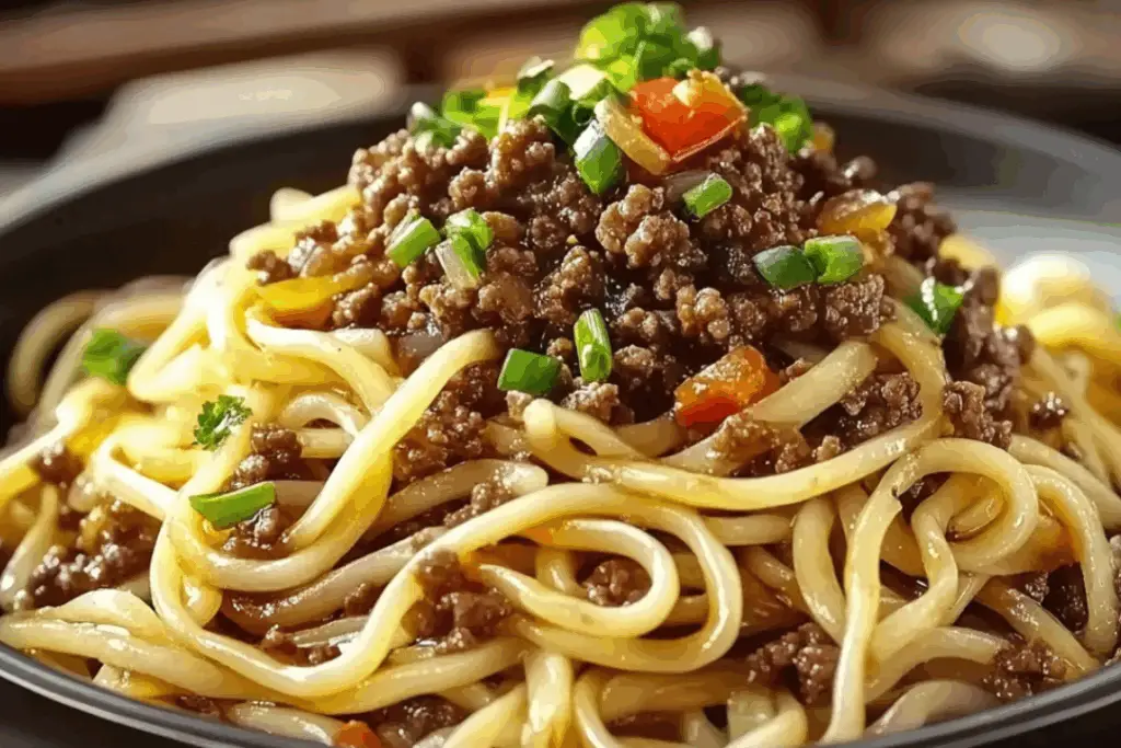 Mongolian Noodles with Ground Beef