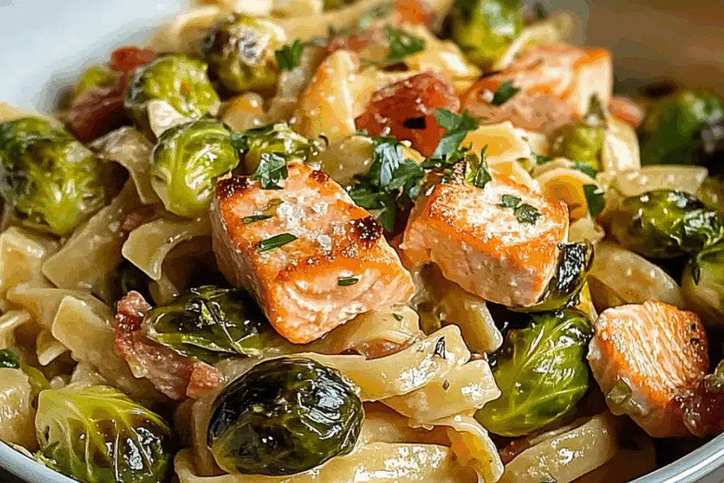 Salmon Pasta with Brussels Sprouts