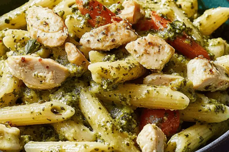 Chicken & Vegetable Penne with Parsley-Walnut Pesto