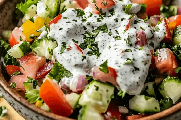Creamy Herby Tahini Ranch Dressing with Simple Middle Eastern Chopped Salad