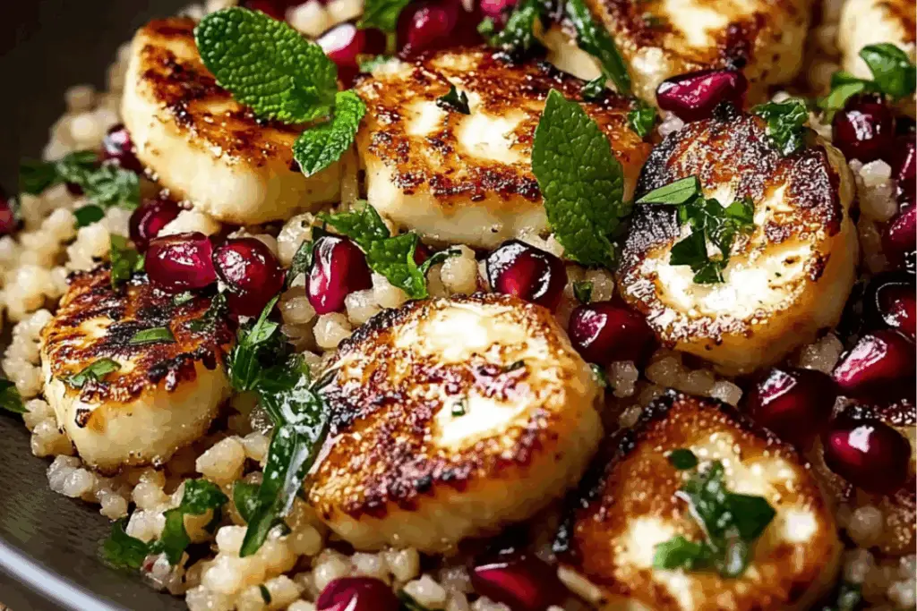 Halloumi & Pomegranate Couscous Salad with Mint-Lemon Dressing