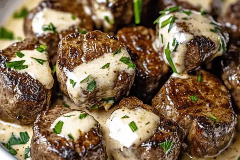 Garlic Butter Steak Bites with Parmesan Cream Sauce