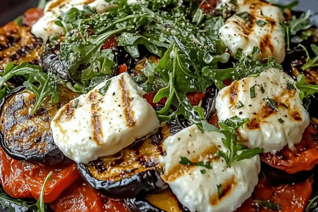 Flame-Kissed Garden Ratatouille with Creamy Cheese & Peppery Greens