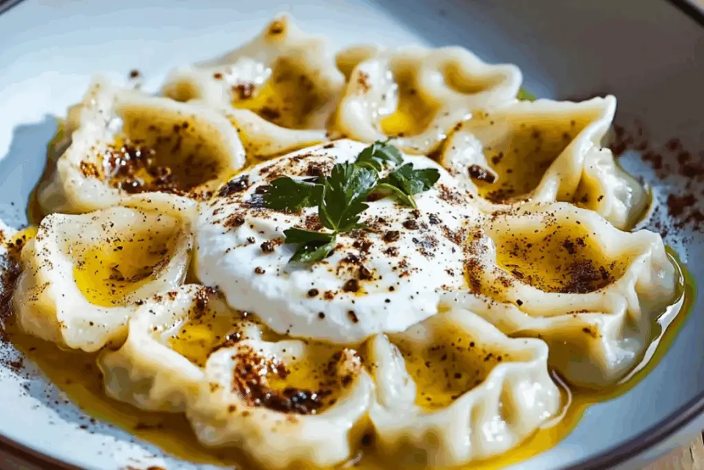 Manti Magic: Turkish Dumplings Drenched in Garlicky Yogurt & Spiced Oil Bliss