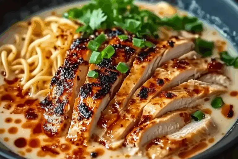 Fiery Chicken Ramen with Creamy Garlic Sauce
