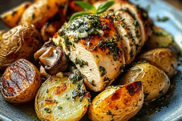 Mediterranean Magic: Greek Garlic Chicken with Creamy Pesto Potatoes