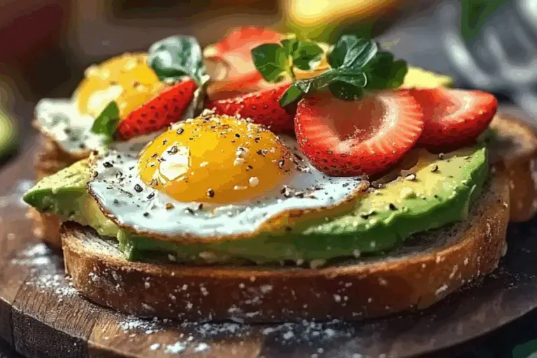 Avocado Toast with Fried Eggs & Fresh Fruit