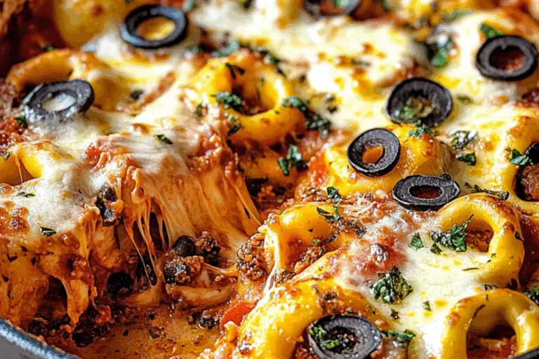 Ooey Gooey Pizza-Bake Bliss: Supreme Tortellini Skillet Surprise