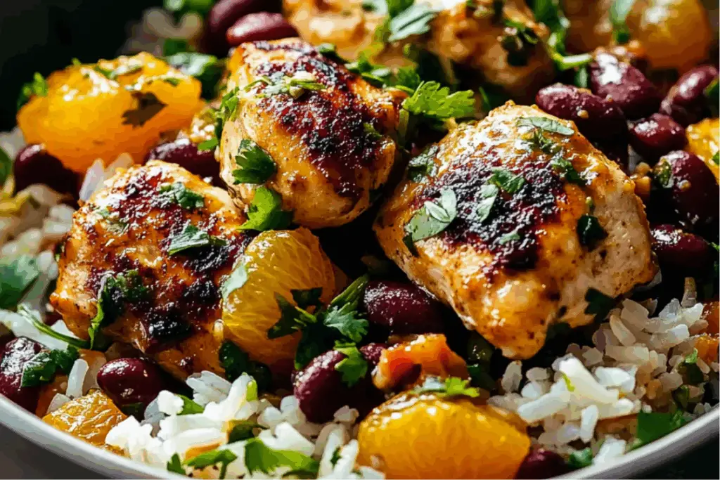 Cilantro Orange Chicken with Rice and Beans